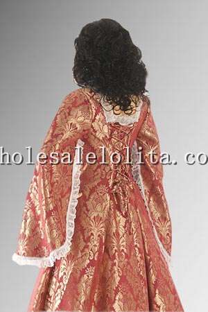Custom Made Gold and Red Renaissance Dress Handmade from Brocade Baroque Damask & Velvet Gown