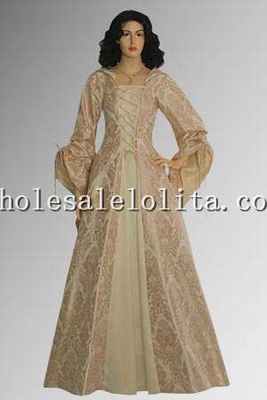 Custom Made 17th Century Renaissance Maiden Dress Gown with Hood, Handmade from Brocade