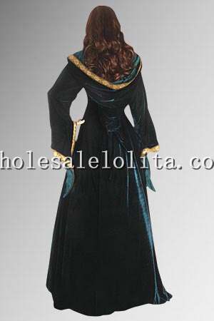 Renaissance Maiden Dress Gown with Hood Handmade from Velvet Multiple Colors Available