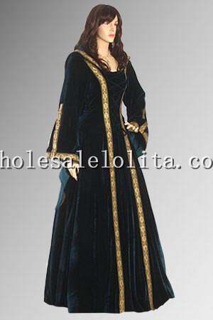 Renaissance Maiden Dress Gown with Hood Handmade from Velvet Multiple Colors Available