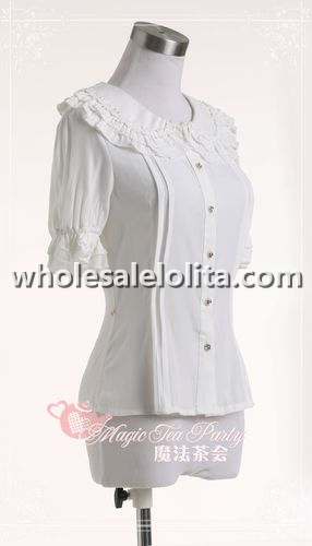 Classic White Short Sleeves Lolita Blouse with Removable Bow