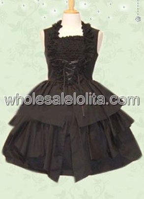 Black Sleeveless Pleated Cotton Punk Lolita Dress