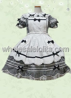 Black and White Sweet Lolita Dress with Short Sleeves
