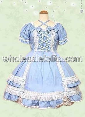 Blue Short Sleeves Cotton Sweet Lolita Dress