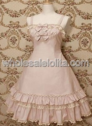 Pink Spaghetti Sleeveless Bow Cotton Classic Lolita dress