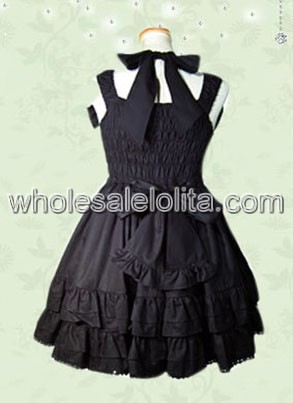Black Bow Sleeveless Cotton Gothic Lolita Dress