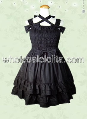 Black Bow Sleeveless Cotton Gothic Lolita Dress