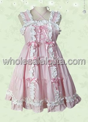 Sweet Princess Pink Cotton Lolita Dress Sleeveless