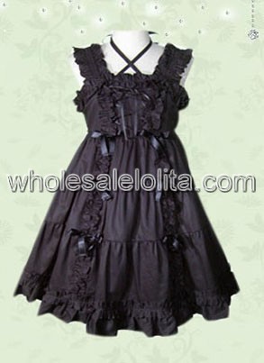 Endearing Double Cross Straps Black Classic Lolita Dress