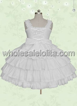 Top Grade Likable White Bow Cotton Sweet Lolita Dress