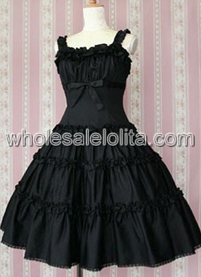Black Sleeveless Pleated Cotton Classic Lolita Dress