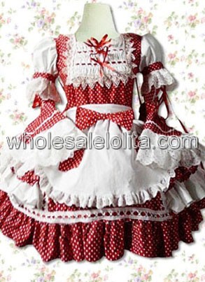 Red Lace Ruffles Cotton Sweet Lolita Dress