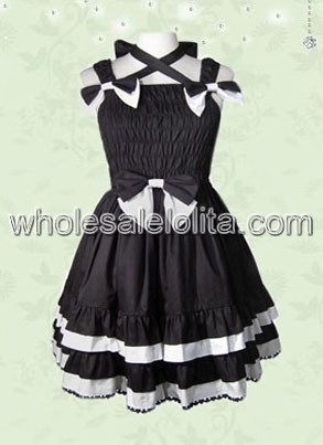 Hot Sale Pleated Black Bow Cotton Sweet Lolita Dress