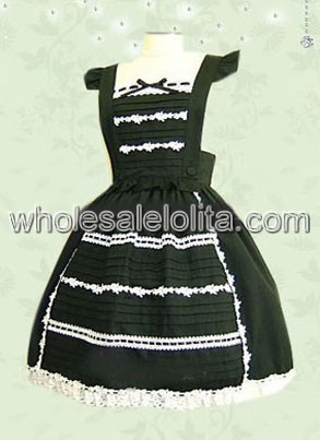 Black Cap Sleeves Cotton Gothic Lolita Dress