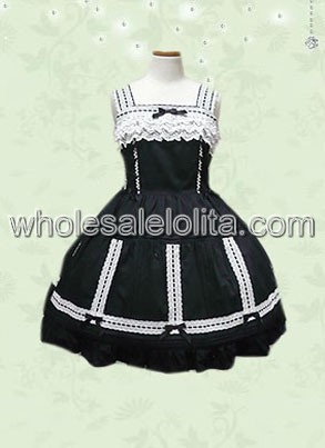Square Neck Lolita Dress with Lace Applique and Bows