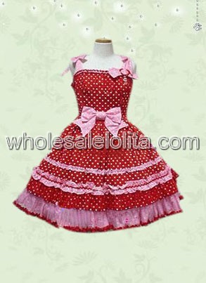 Red Polka Dot Bow Cotton Sweet Lolita Dress