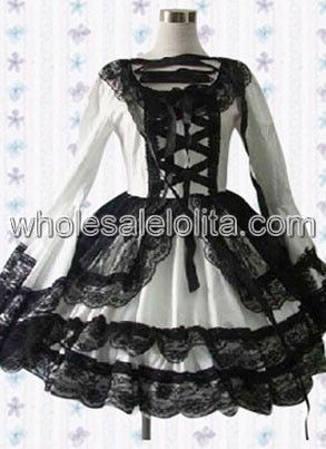Long Sleeves Lace And Tie Cotton Gothic Lolita Dress
