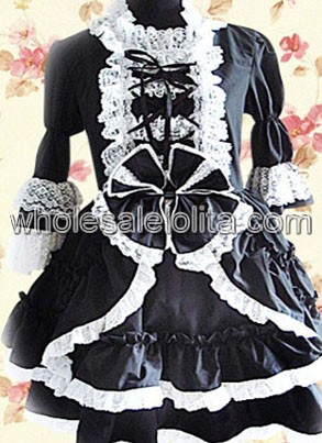 Black Lace Classic Bow Cotton Gothic Lolita Dress