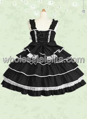 Black Sleeveless Bow Multi layer Cotton Gothic Lolita Dress