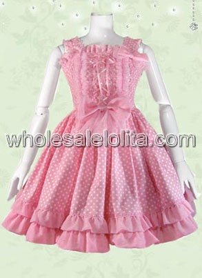 Pink Sleeveless Dot Cotton Sweet Lolita Dress