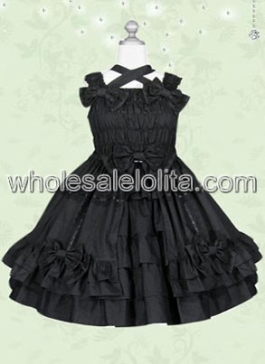Classic Pure Pleated Black Sweet Lolita Dress