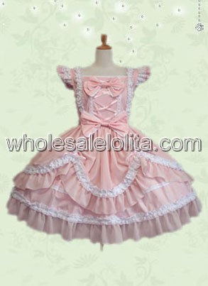 Charming Well made Pink Bow Cotton Sweet Lolita Dress