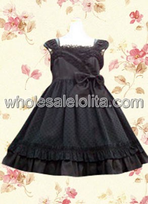 Black Sleeveless Classic Lolita Dress with Lace Bow