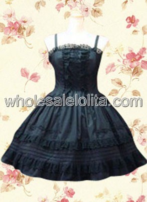 Black Spaghetti Pintucks Cotton Classic Lolita Dress