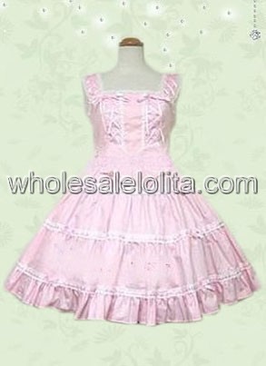 Beauteous Pink Cotton Sweet Lolita Dress with White Straps