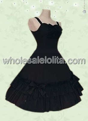 Top Seller Simple Black Cotton Gothic Lolita Dress Sleeveless