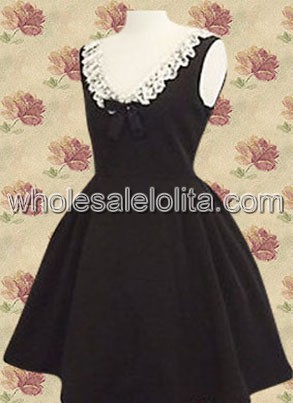 Sleeveless Lace Bow Cotton Gothic Lolita Dress