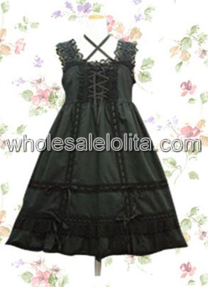 Black Lace Bandage Cotton Classic Lolita Dress