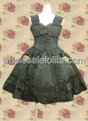 Green Pintuck Bow Cotton Gothic Lolita Dress