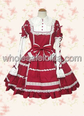 Pretty Long Sleeves Red And White Sweet Lolita Dress
