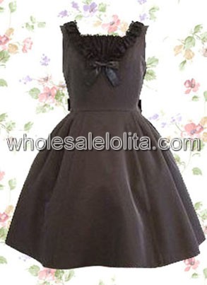 Black Pintuck Bow Sleeveless Cotton Gothic Lolita Dress