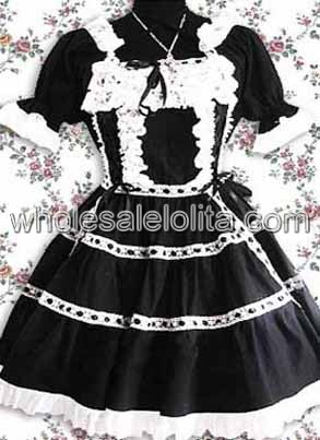 First Class Melting Lace Black Gothic Lolita Dress Short Sleeves