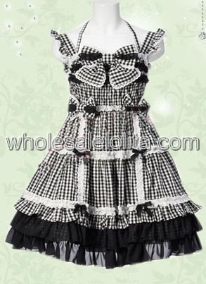 Checked Sleeveless Cotton Lolita Dress with Bows