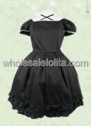Black Short Sleeves Ruffled Cotton Sweet Lolita Dress