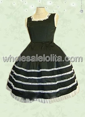 Melting White Stripes Black Classic Lolita Dress