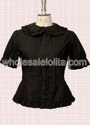 Popular Cotton Black Short Sleeves Lolita Blouse