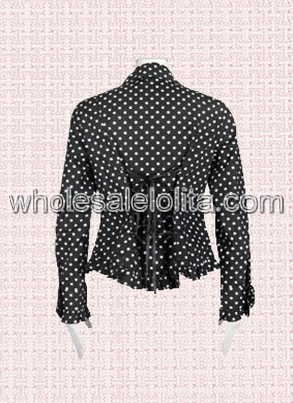 Black Long Sleeves White Dots Cotton Lolita Blouse