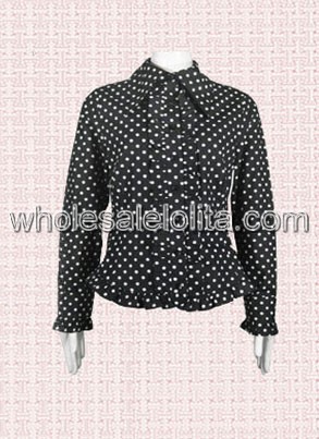 Black Long Sleeves White Dots Cotton Lolita Blouse