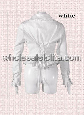 Lovely White Long Sleeves Cotton Lolita Blouse with Bandage