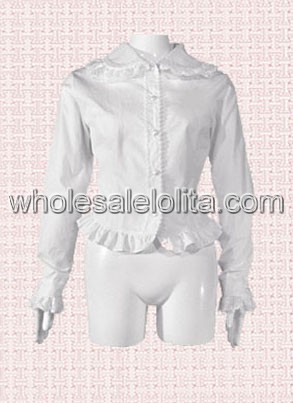 Lovely White Long Sleeves Cotton Lolita Blouse with Bandage