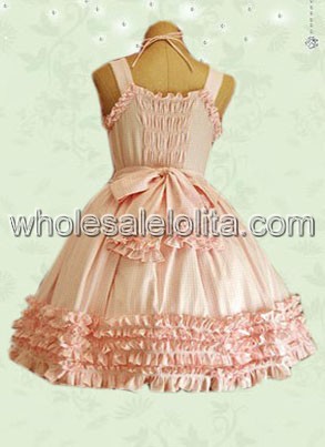 Pink Spaghetti Straps Cotton Sweet Lolita Dress