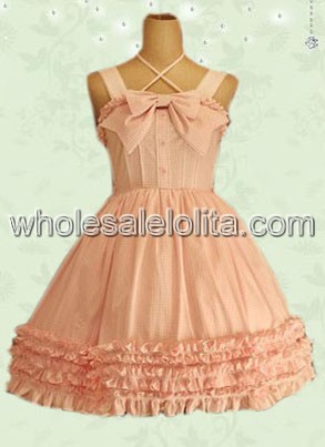 Pink Spaghetti Straps Cotton Sweet Lolita Dress
