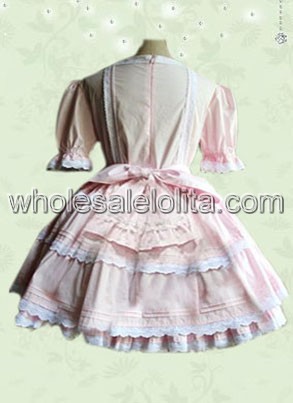 Pink Ruffled Short Sleeves Cotton Sweet Lolita Dress