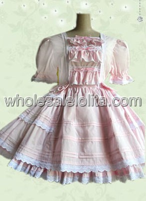 Pink Ruffled Short Sleeves Cotton Sweet Lolita Dress