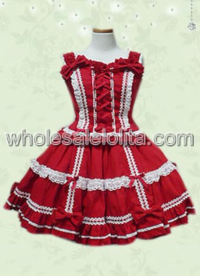 Red Sleeveless Cotton Sweet Lolita Dress