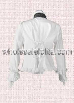 White Long Sleeves Cotton Lolita Blouse With Back Pleated